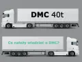 Dwa białe samochody ciężarowe. Górny ma napis "DMC 40t", dolny "Co należy wiedzieć o DMC?".