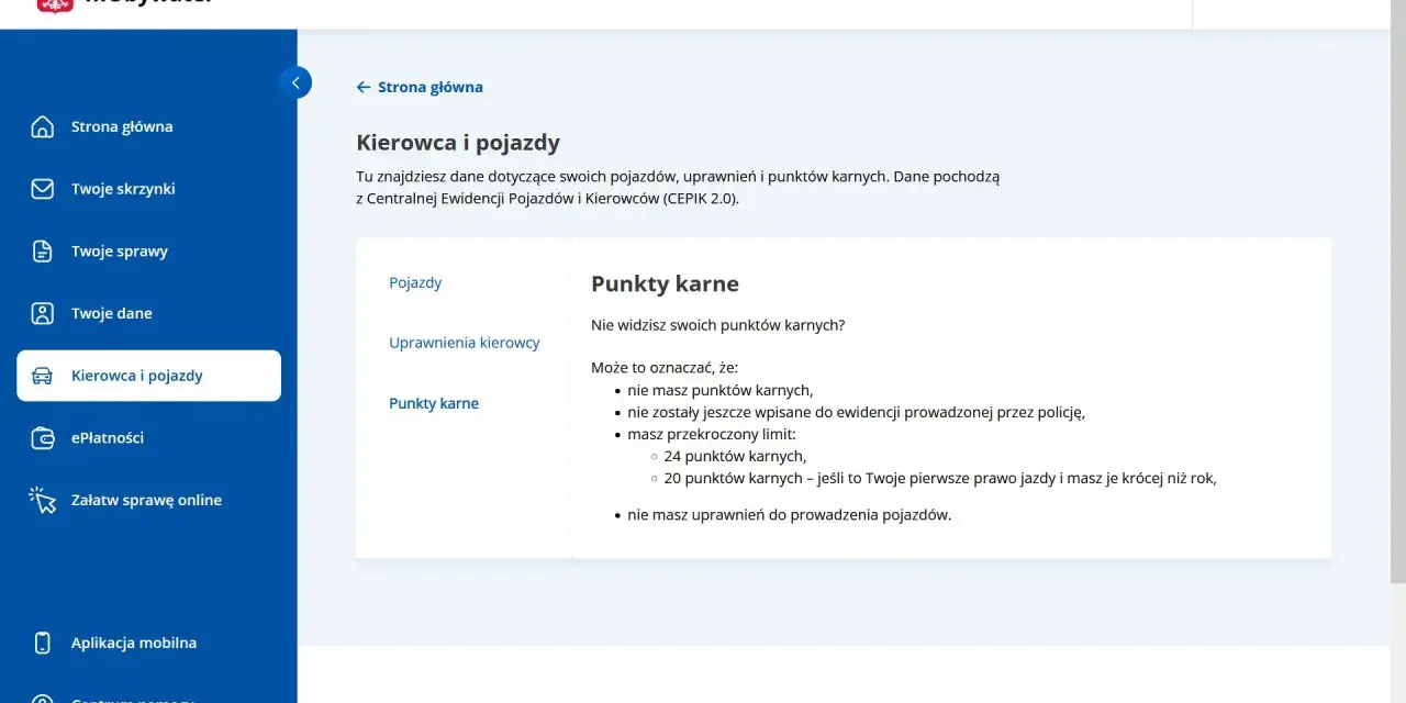 Sprawdź ile punktów karnych masz na swoim koncie kierowcy. Informacje z CEPIK 2.0.