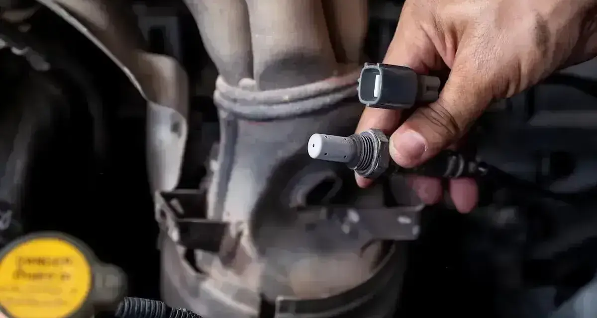 Dłoń trzyma czujnik tlenu, potencjalna przyczyna błędu DTC P0420 w Volkswagenie.