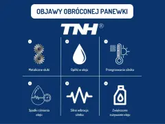 Objawy obróconej panewki: metaliczne stuki, opiłki w oleju, przegrzewanie silnika, spadki ciśnienia oleju, silne wibracje silnika, zwiększone zużywanie oleju.