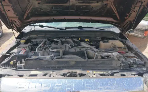 Silnik Ford F250 Super Duty. Otwarta maska odsłania skomplikowany układ silnika, gotowy do pracy.