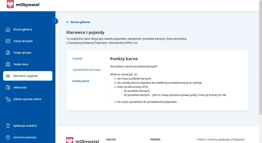 Sprawdź ile punktów karnych masz na swoim koncie kierowcy. Informacje z CEPIK 2.0.