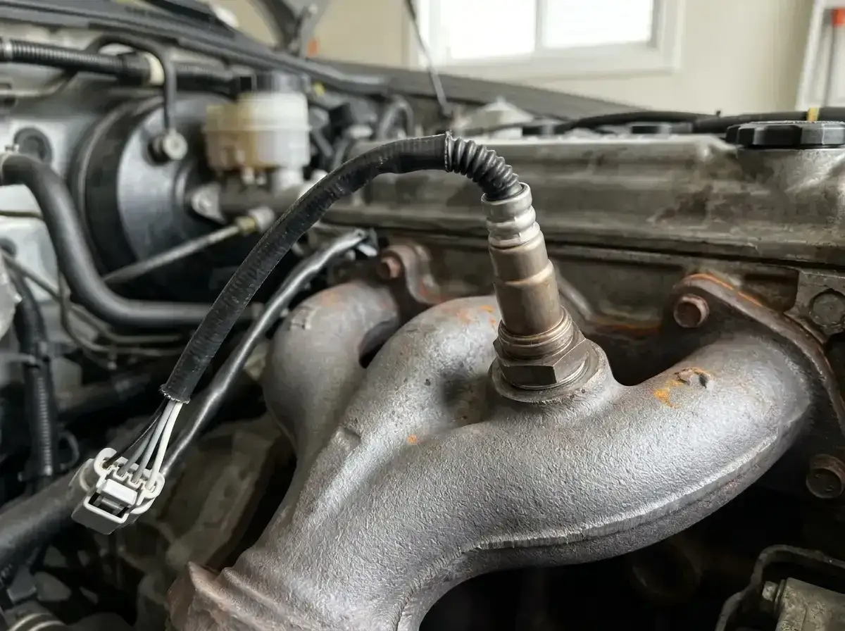 Sonda lambda przy kolektorze wydechowym, potencjalna przyczyna błędu DTC P0420 w Volkswagenie.