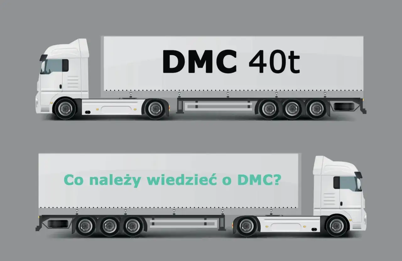 Dwa białe samochody ciężarowe. Górny ma napis